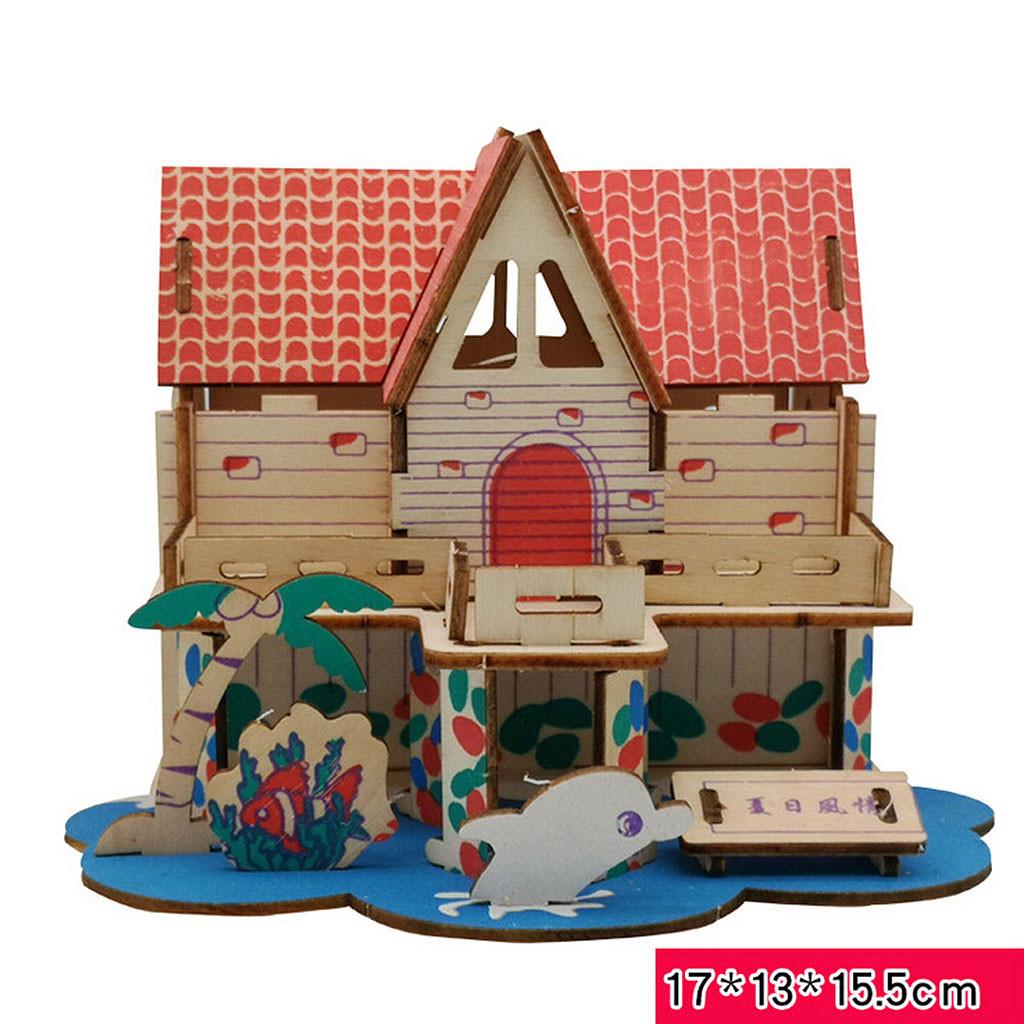 DIY House Making Mini 3D 3D Puzzle Model Children's Wooden Toys Birthday Gift