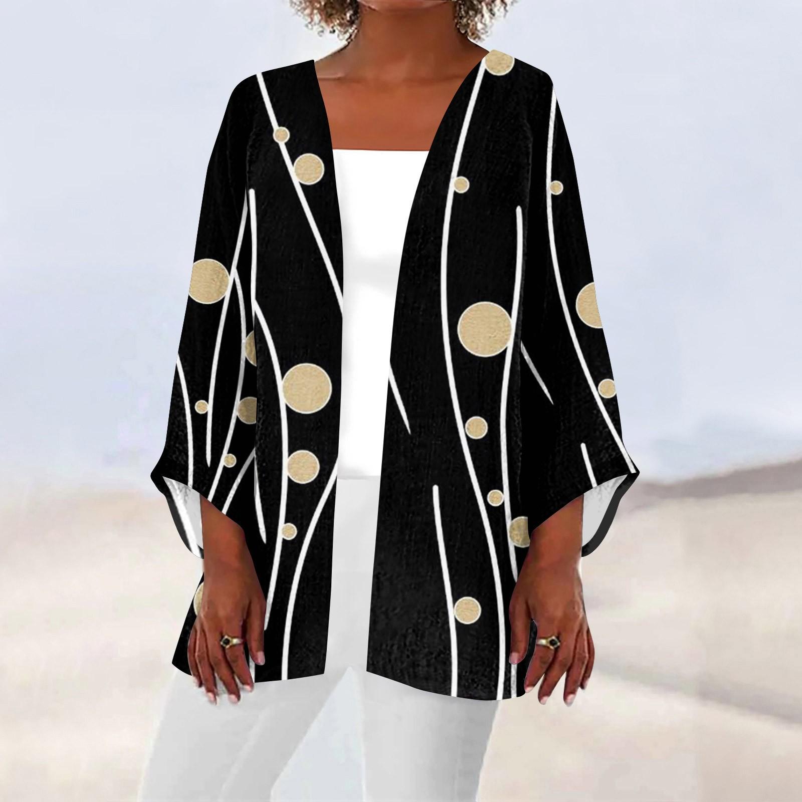 

Женская повседневная модная легкая куртка средней длины с принтом в стиле ретро, ​​кардиган XXXXXL чёрный