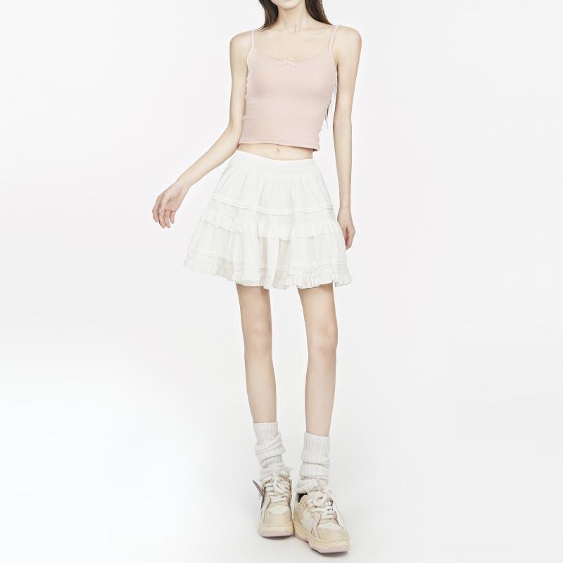 Ruffled Skirt for Women Spring Summer High Waist Cute White Shorts Skirt White Ballet Style Female Clothing Y2K Korean Fashion