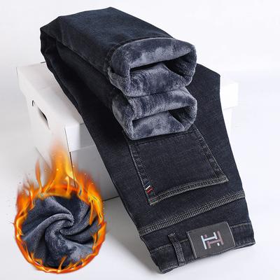 New Autumn And Winter Styles With Plush And Thickened/Regular Men'S Jeans Slim Fit, Small Feet Loose, Casual And Trendy Elastic Pants