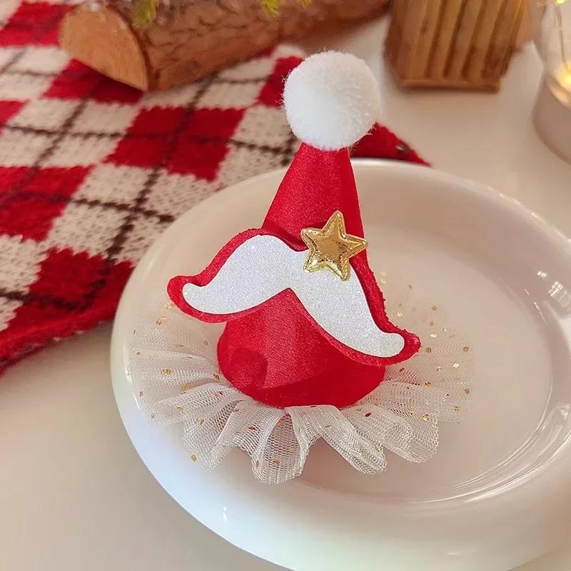 Drăguță pălărie roșie de Crăciun Bandă de păr Agrafă de păr de pluș Cartela de păr cu fundă super drăguță Noua coafură coreeană de Crăciun