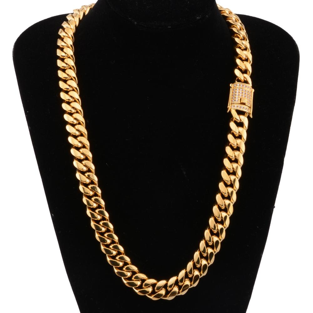 Miami Cuban Link Chain Hip Hop Necklace Jewelry Big Thick Chain Gold Curb Cuban Link Box Chain 18mm Miami Necklace 18inches(45.72cm)&8MM золотой
