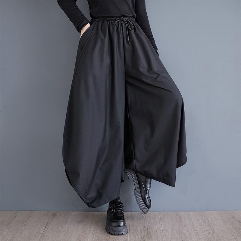 Plus Größe Vintage SCHWARZ hohe Taille Beiläufige lose Frühling Herbst breite Bein Hosen Frauen Hosen