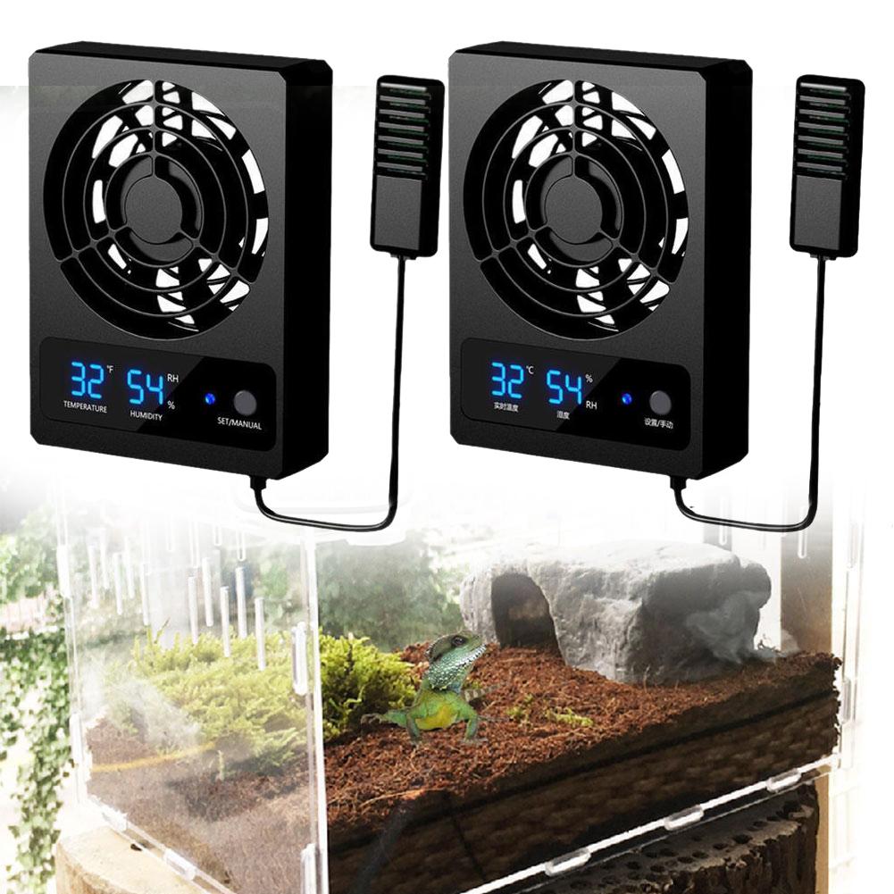 For Reptile Enclosure Temperature Control Fan 2700RPM 28dB 4.41*3.32*0.98in Black Calm Cool PP With LED Display