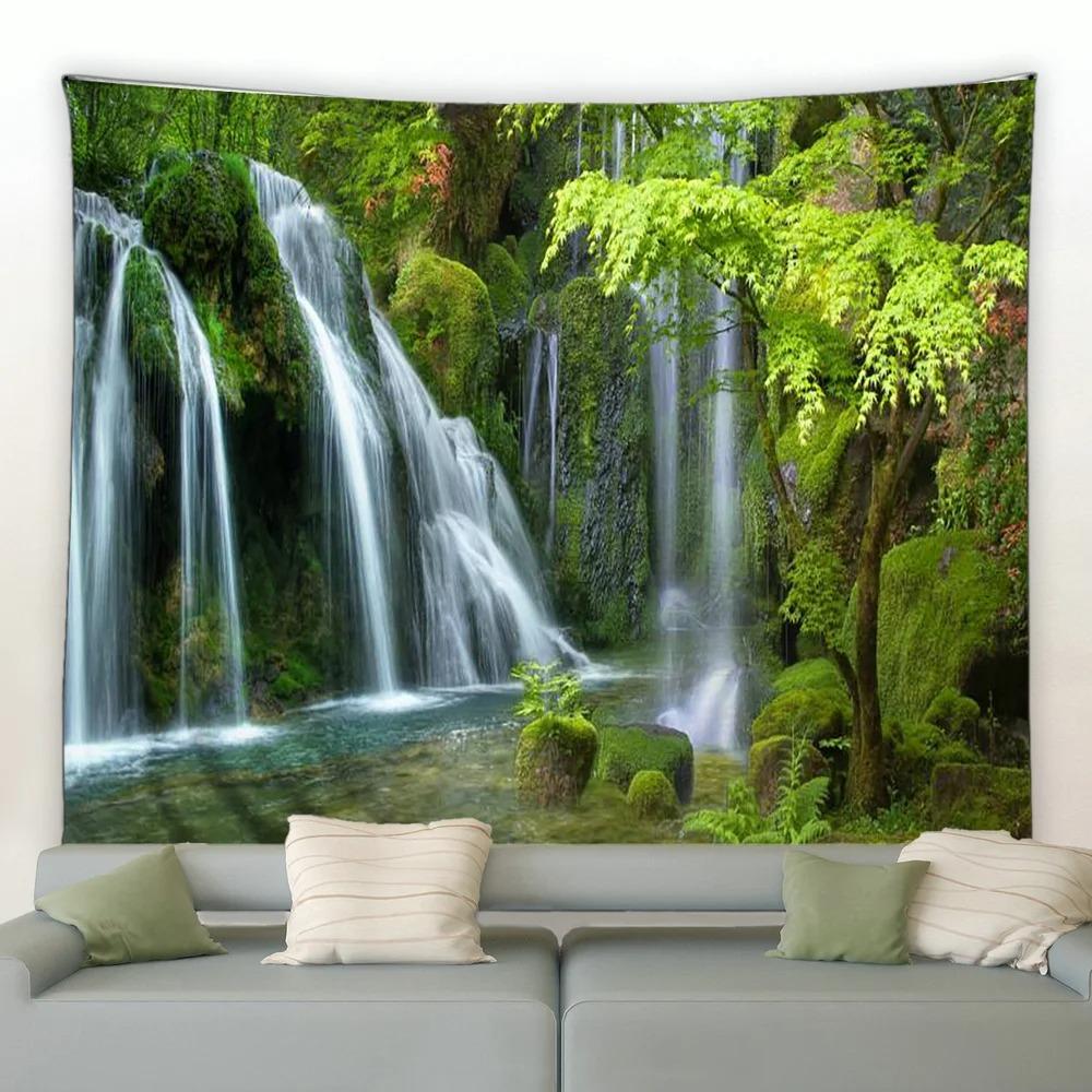 Jungle Waterfall Tapiserie peisaj natural Tapiserie pentru dormitor Sufragerie Tapiserie pentru decorarea peretelui casei