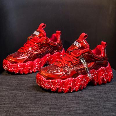 Fashion Women Shoes Dad Chunky Sneakers Comfortable Glossy Thick Sole Platform Wave Bottom Trainers