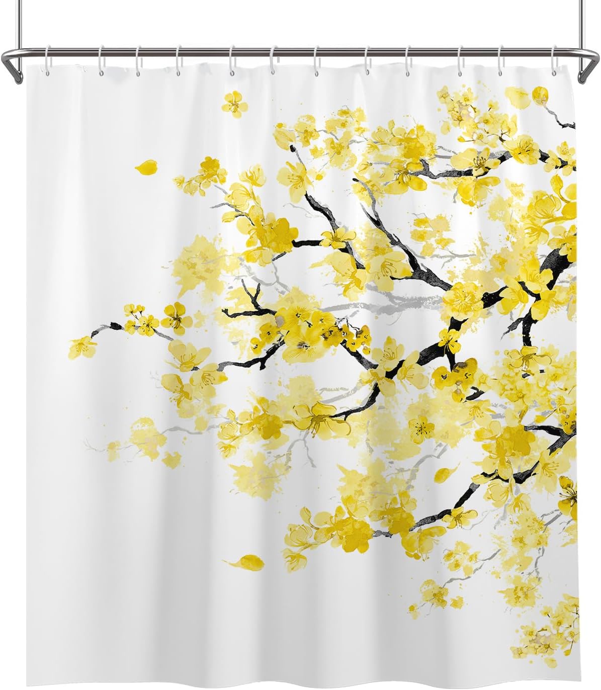 

Yellow Cherry Blossom Shower Curtain Watercolor Floral Design Spring Theme Elegant Bathroom Decor Asian Inspired Artistic Print W60H190(CM)-1 Pcs