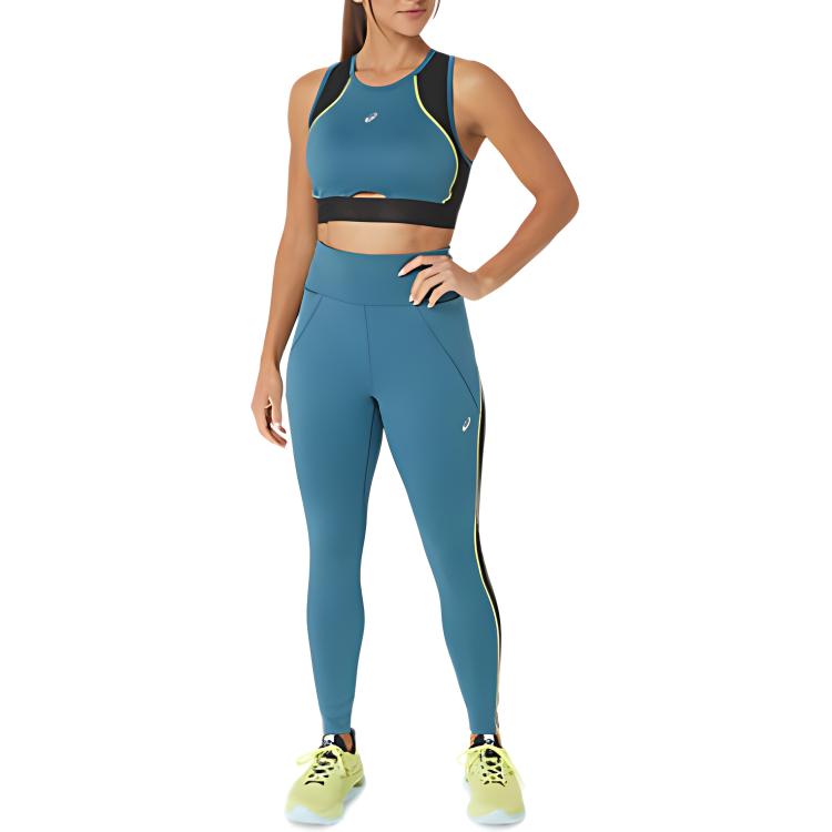 Asics Mesh Panel Training Tight Solid Color High Waist Elastic Slim Fit Leggings Women Leggings Blue 2032C711-407