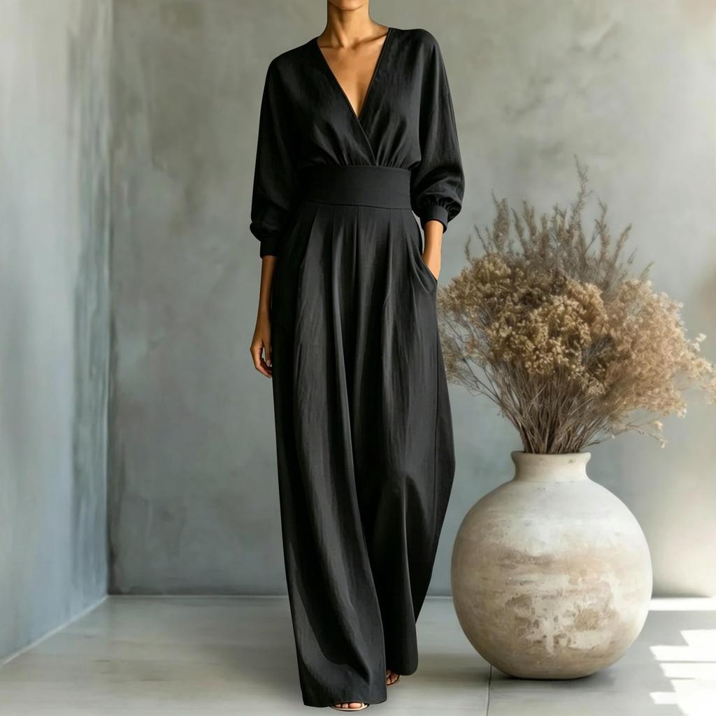 Damen V-Ausschnitt Farbe Taillenband Jumpsuit für einen eleganten Freizeit-Look