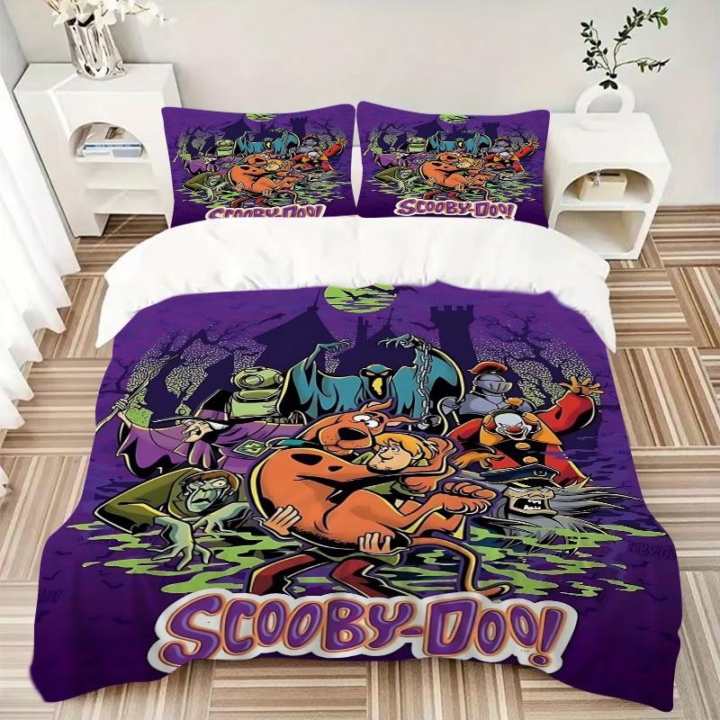 3pcs Cartoon Scooby Doo The Mystery Begins Printed Bedding Set, Soft and Comfortable Quilt Cover for Bedroom, Guest Room (1 Duvet Cover + 2