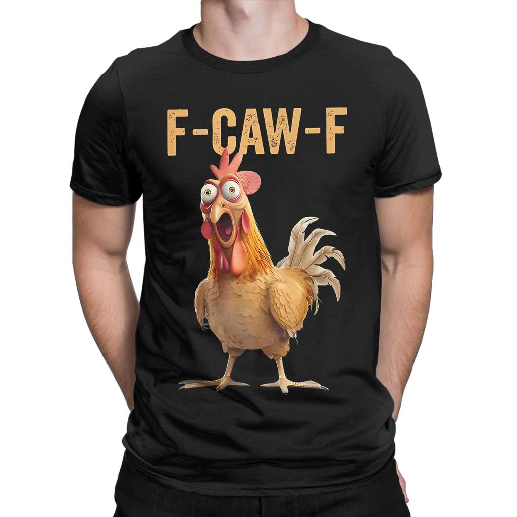 F-Caw-F Chicken Quote Rooster Meme T-Shirt Men Humor Vintage 100% Cotton Tee Shirt Round Collar Short Sleeve T Shirt Unique Tops