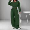 Women Off Shoulder Crop Top and High Waist Wide Leg Pants Casual Set