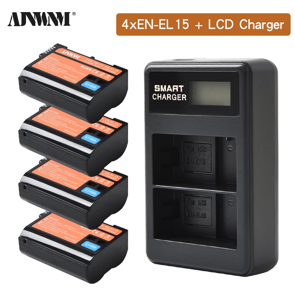AJNWNM EN-EL15 ENEL15 El15 Battery for Nikon D7000 D7100 D7200 D850 D750 D7500 D810 D500 D800 D610 D600 +LCD Charger