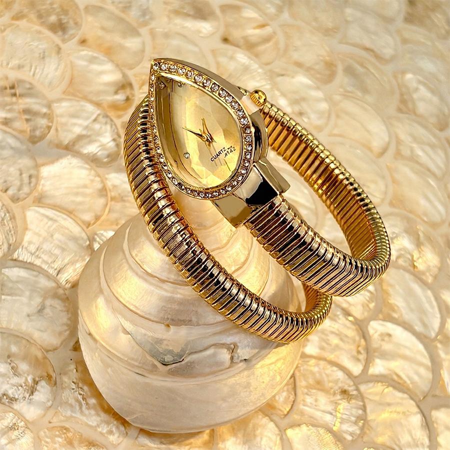 Damen Armbanduhr mit Tropfenförmigem Kopf und Schlangenförmigem Armband