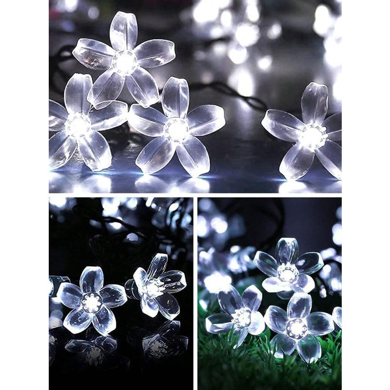 50Leds Solar Garden Outdoor String Lights, Cherry Blossom-Shaped LEDs. 8 Modes Available For Outdoor Use. Fairy Lighting For Christmas Trees.