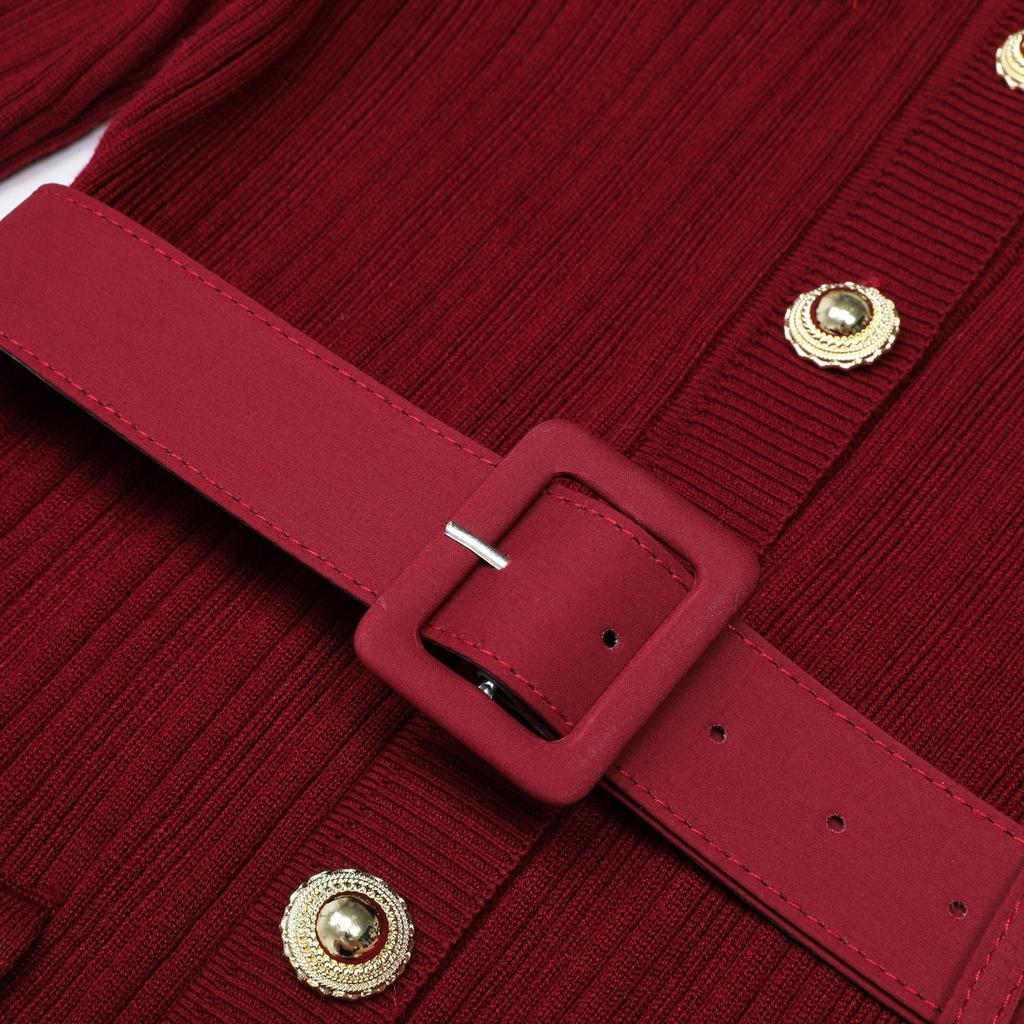 Quality Spot Spring and Autumn New Long Sleeve Crew Neck Belt Knitted Versatile Slim Skinny Long Dress 25144