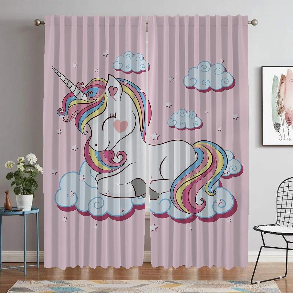 Niedliche Cartoon Einhorn Moderne Wohnzimmer Vorhänge für Kamera Verdunkelungsvorhang für Zimmer 2 Paneele Trennwand Halloween Dekoration