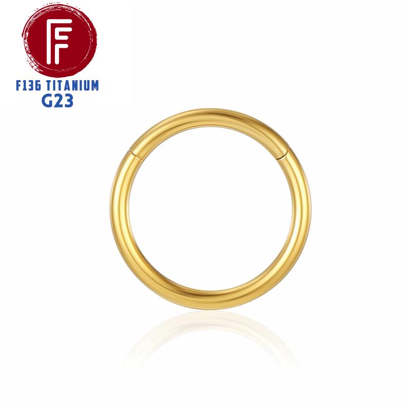 

F136 Titanium Piercing 16G Septum Cartilage Tragus Gold color Nose Rings Zircon Earring Clicker Hinged Seamles Body Jewelry Gift 1.2x6mm