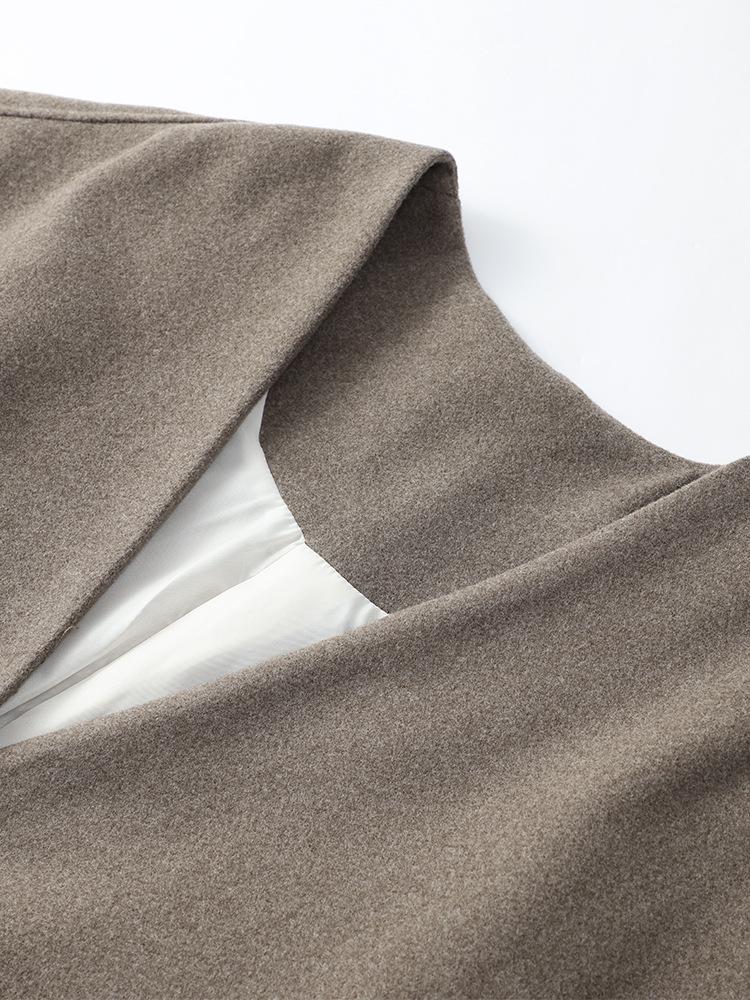 Khaki Wełniany Płaszcz z Szalikiem: Moda europejska i amerykańska