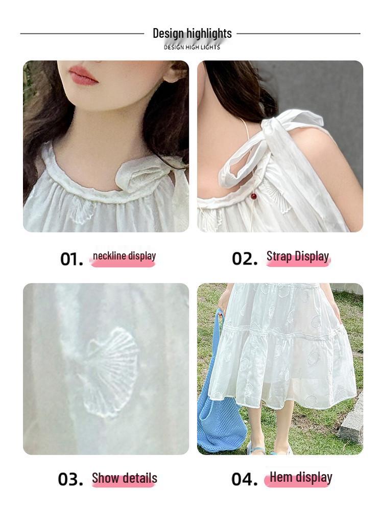 Girls' White Halter Neck Quick-Dry Summer Dress - Sleeveless, Stylish, Mid-Length, Princess Sweet Style