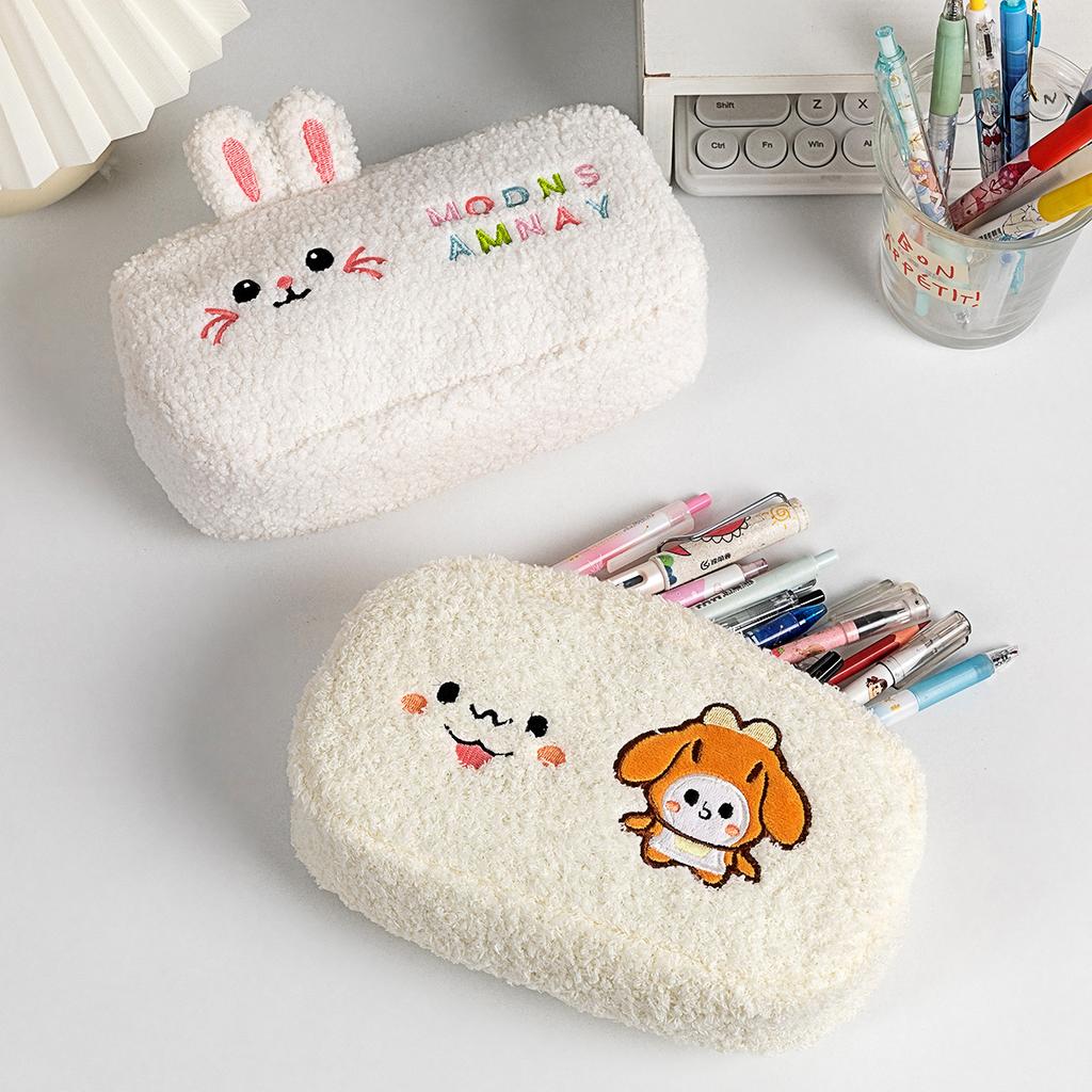 Cute Stationery Bag Desktop Storage Large Capacity Pencil Case Bear Rabbit Printed Pen Pouch for Student Girls Makeup Bags Gift