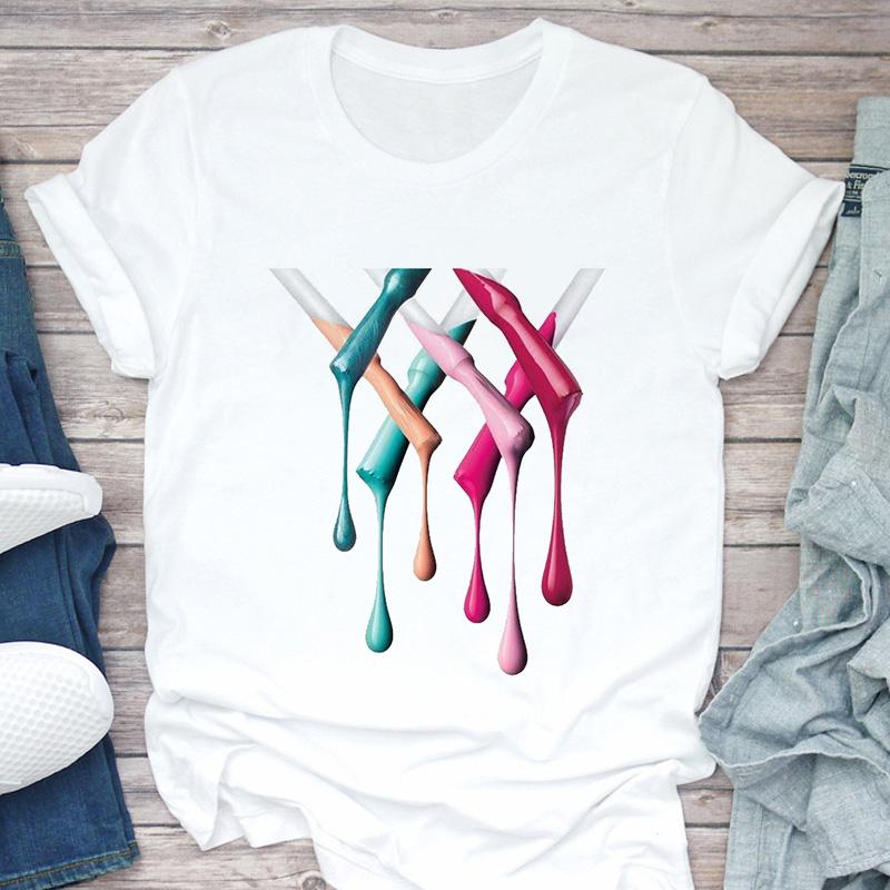 Women T-Shirt 3D Make Up Color Graphic Top Female T Shirt Harajuku Streetwear O-Neck Clothing Casual Ladies Tee Tops Shirts