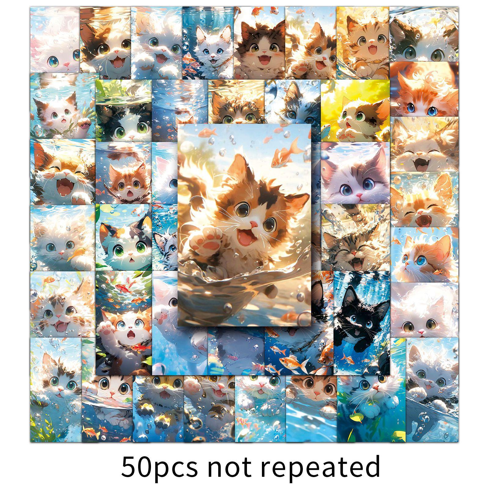 

50 Кошек Играющих с Водой Дудл Наклейки Мультяшные Милые Кошки Марля Декоративные Стакан для Воды Чехол для Мобильного Телефона Наклейки для Компьютера