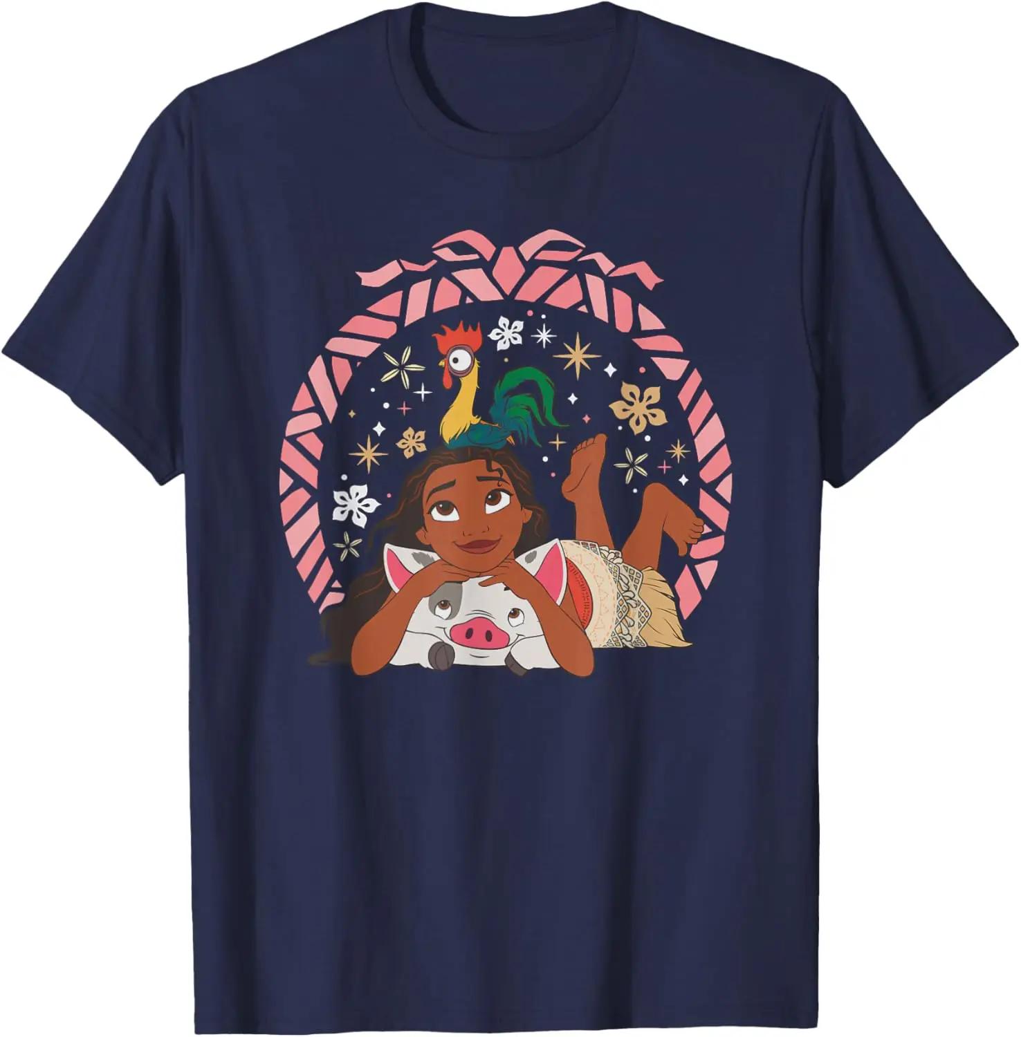 Hot Fashion Casual Disney Princess Moana Hei Hei and Pua Holiday T-Shirt S-4XL Four Seasons M