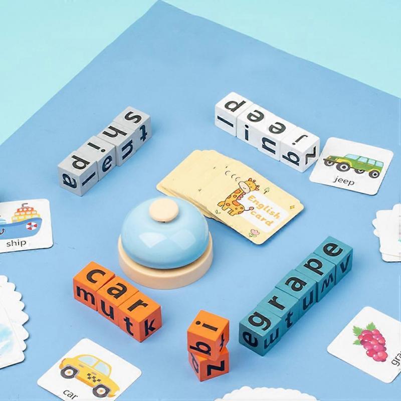 Wooden English Alphabet Blocks for Spelling Game with 1Set for Kids
