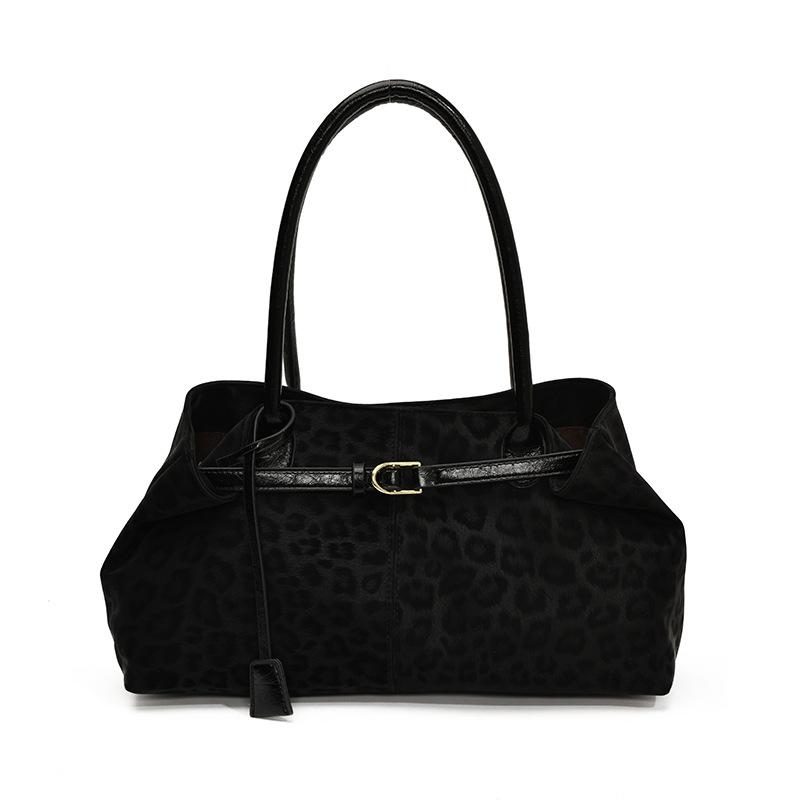 Leopard Print Bag, Large Capacity Women s High-end Tote Bag, Commuting Armpit Bag, Retro Niche Design Shoulder Bag чёрный