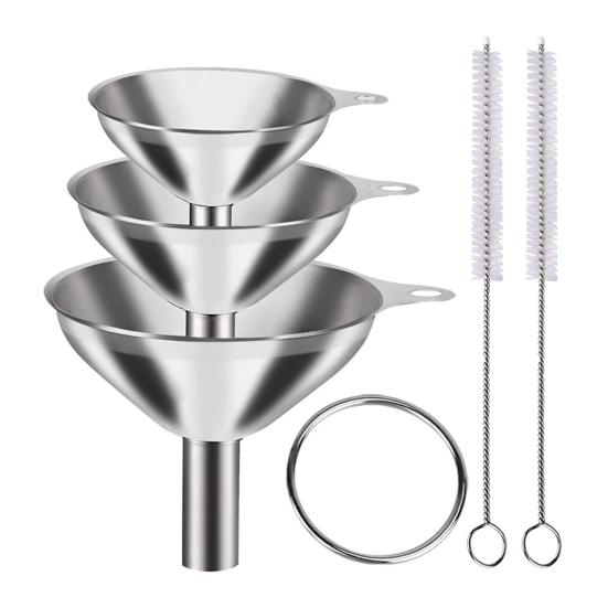 Stainless Steel Kitchen Funnels Set Food Grade Powder Transfer Funnel for Filling Bottles Cooking Oil Pouring Tool for Spices Salt Herbs