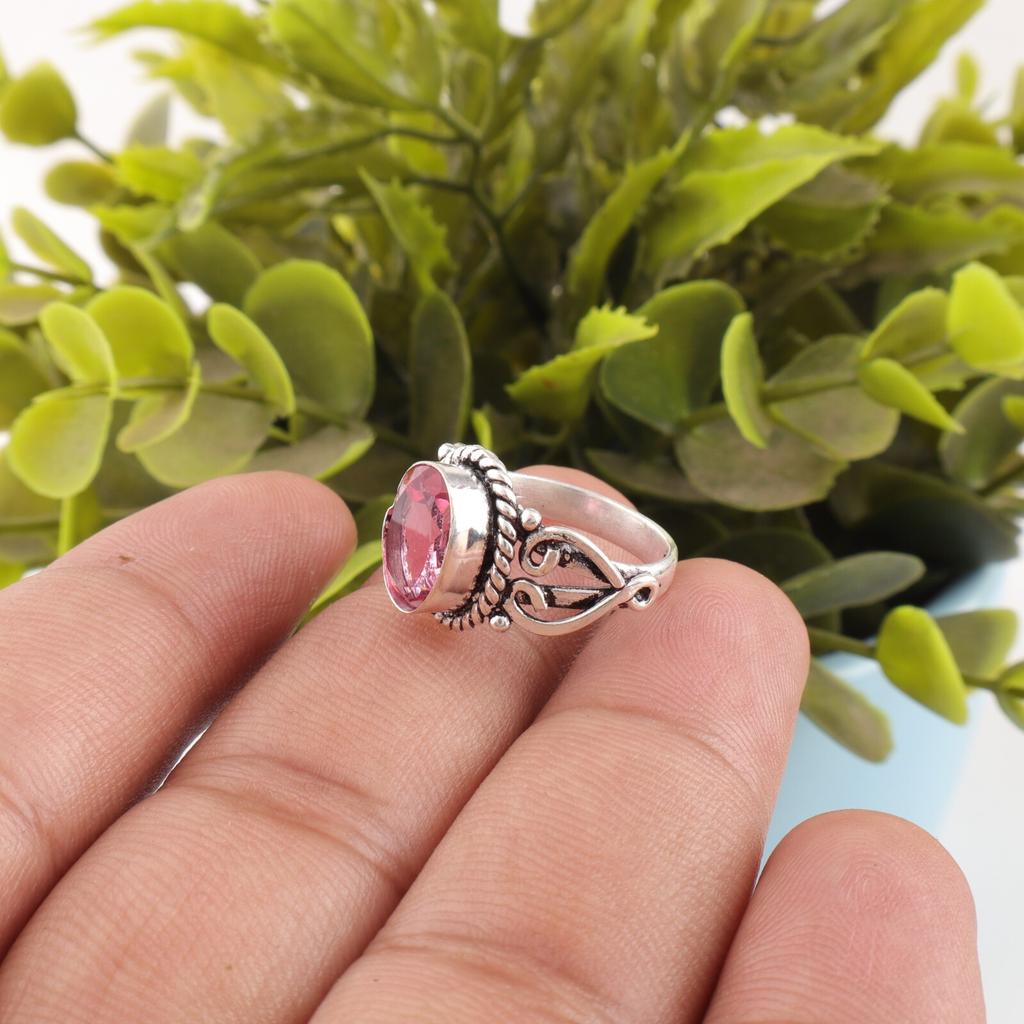 Natural Pink Tourmaline Gemstone 925 Solid Silver Jewelry Handmade Ring For Her RR-8-18