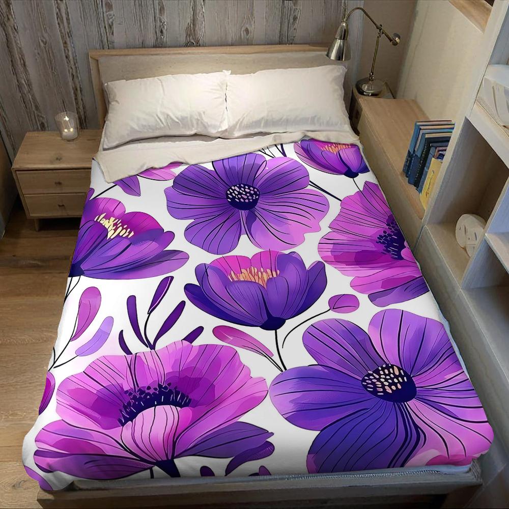 Magenta Floral Cluster Flannel Blanket Warm Soft Halloween Christmas Couch Warm Cozy Decorative Decor Gift for All Season