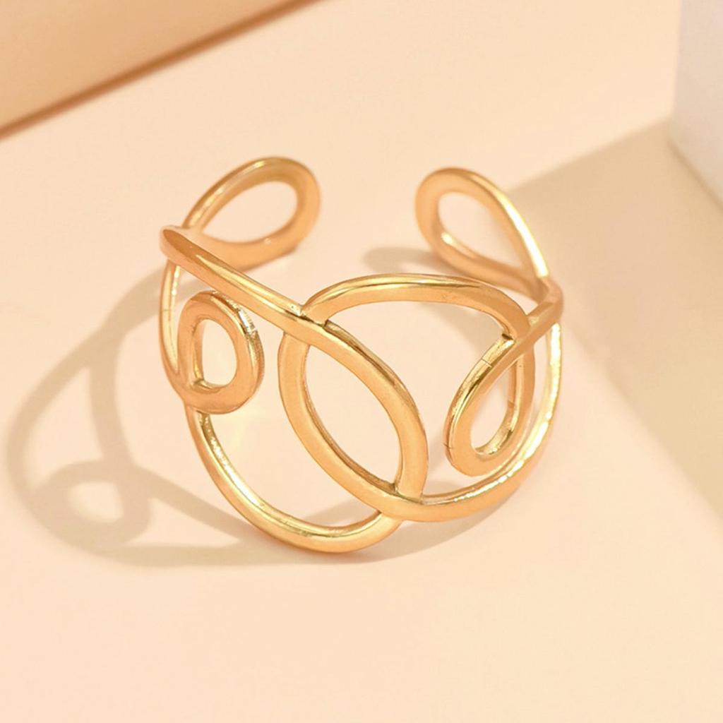 Adjustable Stainless Steel Line Design Ring: European & American Cool Style
