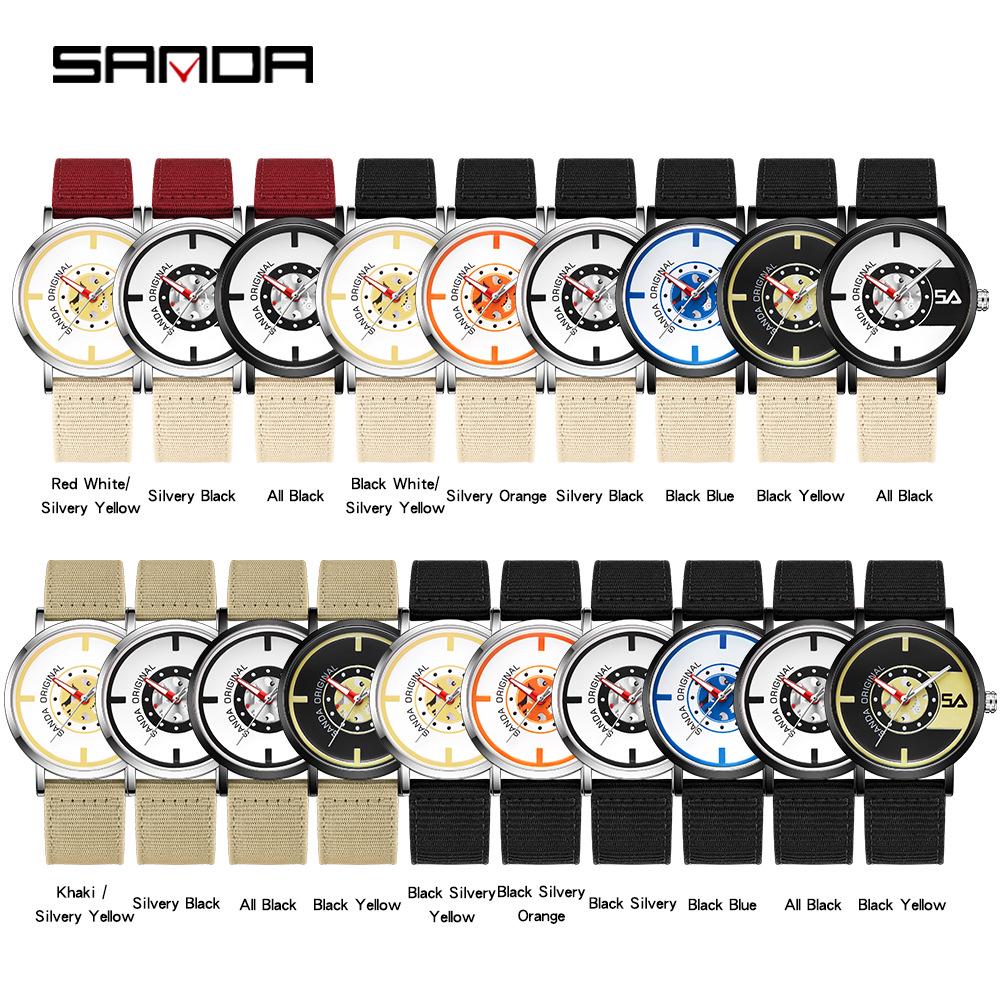 Sanda Nylon Strap Quartz Watch - Simple, Thin, Creative Dial, Waterproof, for Students and Sports
