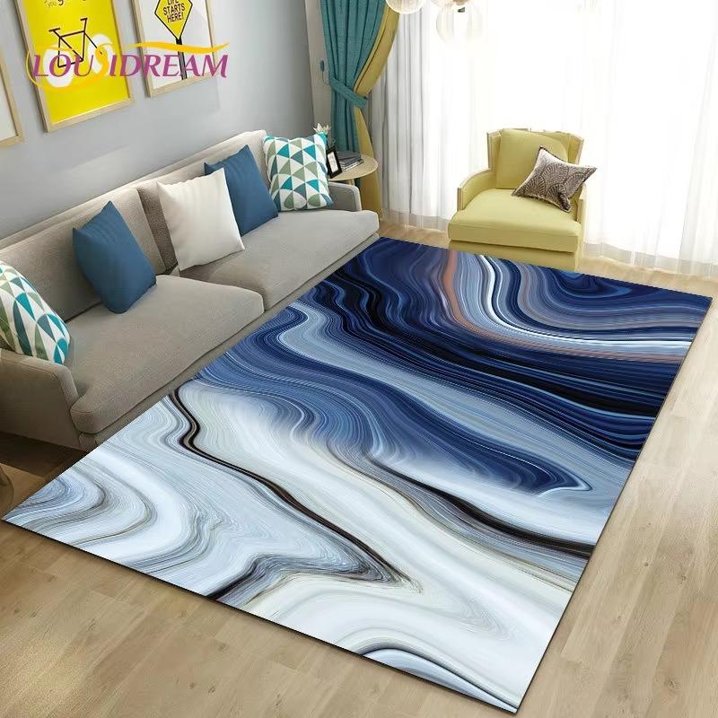 Colour Blue Gold White Marble Area Rug Large Carpet Rug for Living Room Bedroom Sofa Doormat Decoration Kids Non-slip Floor Mat