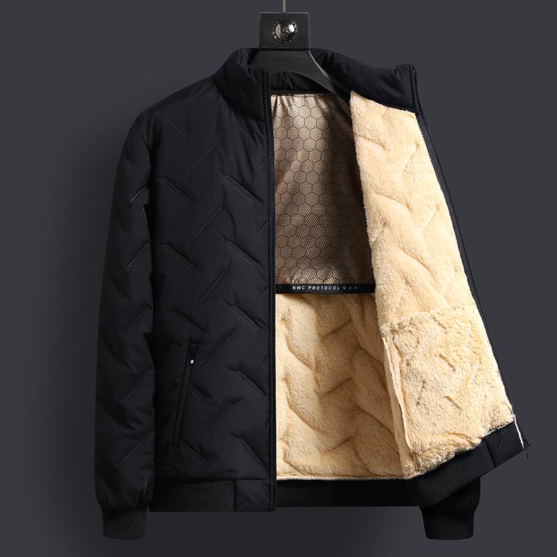 Plus Size Men's Lambhair Jacket Cotton Coat, Middle-aged and Elderly Standing Collar Windproof, Waterproof, and Plush Warm Cotton Jacket