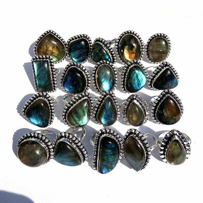10 ks labradoritový drahokam 925 mincový striebro pokovované veľkoobchodné prstene JOR-R100