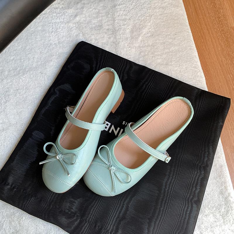Inner heightening bow French gentle ballet single shoes women's summer bag head half slippers
