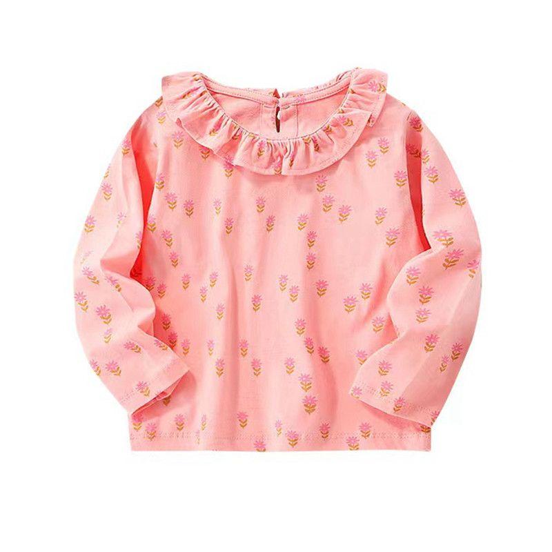 Baby Girl's Long-Sleeved Round Neck Floral Top T-shirt Children's Clothing
