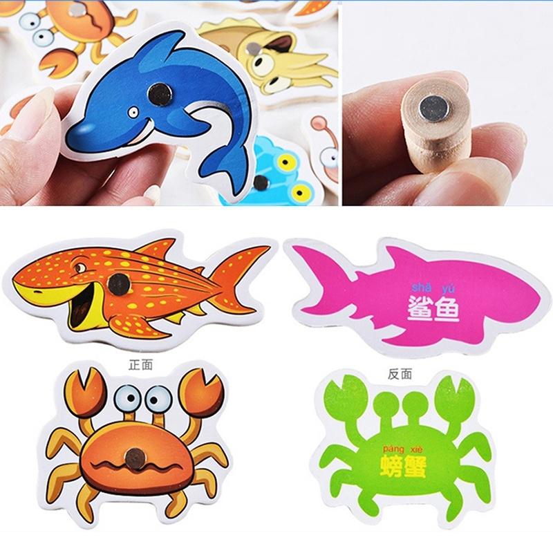 Fish Toy 32pcs Wooden Magnetic Educational Fishing Game