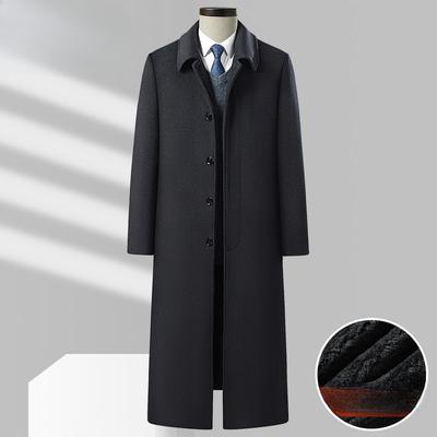 Winter Herren Wollmantel Fleece Verdickt Super Lang Overknee Business Wollmantel Herrenjacke