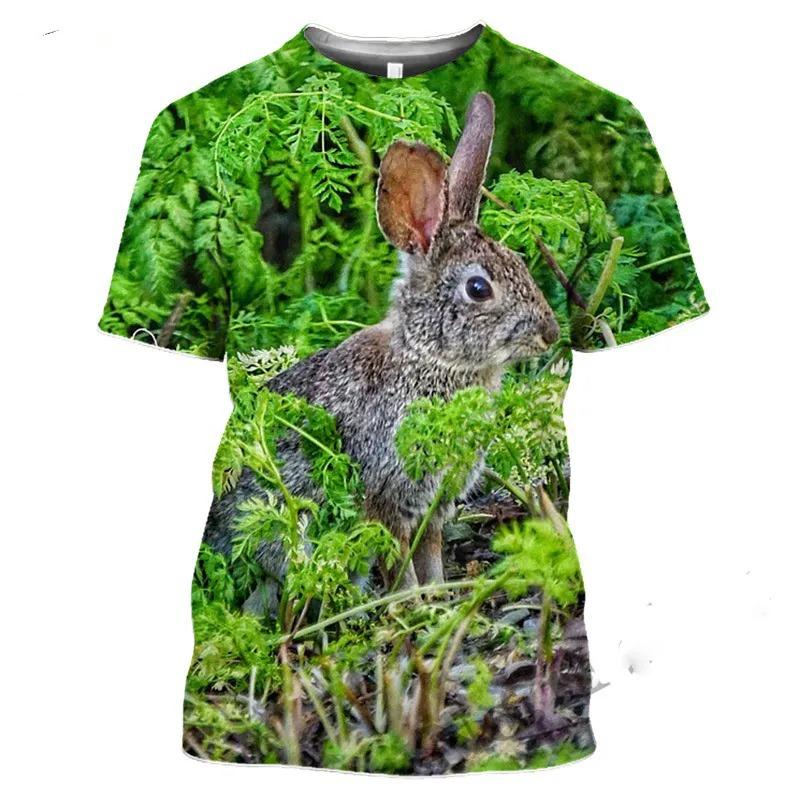 Hot Hunting Crazy Animal Large Silhouette T-shirt Men's Fitness Top 3D HD Printed Rabbit Hip Hop Graphic Short Sleeve Clothing