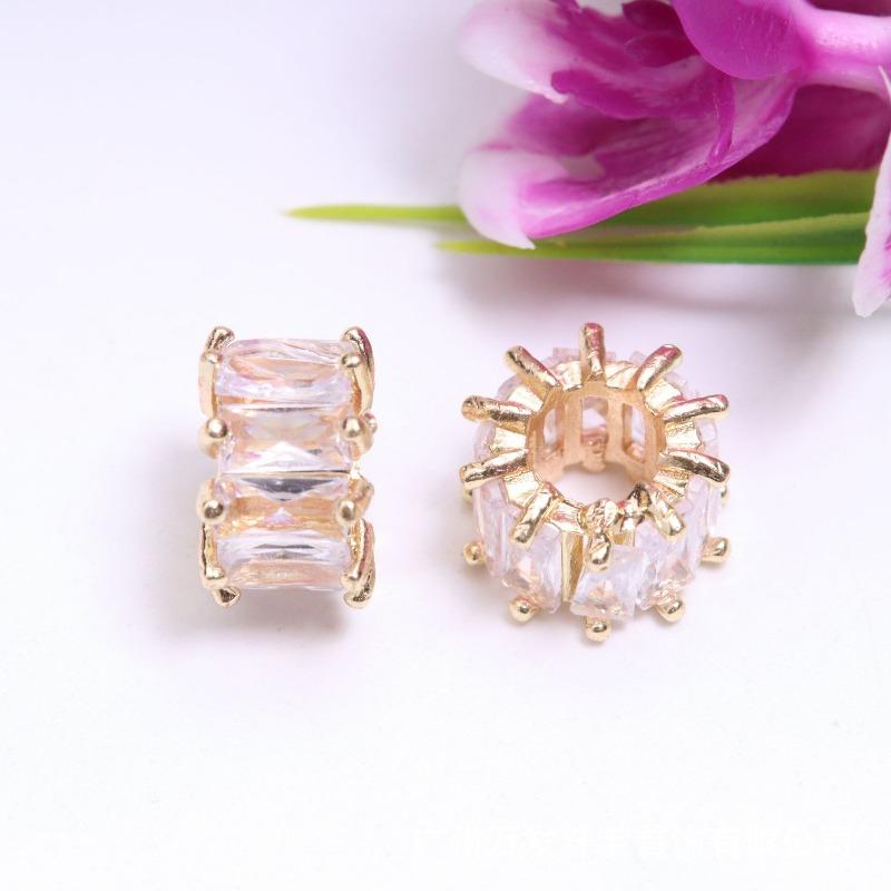 Copper-plated K gold color-retaining zircon double-layer Jinba spacer, large hole bead spacer, bucket bead wheel beaded bracelet accessories