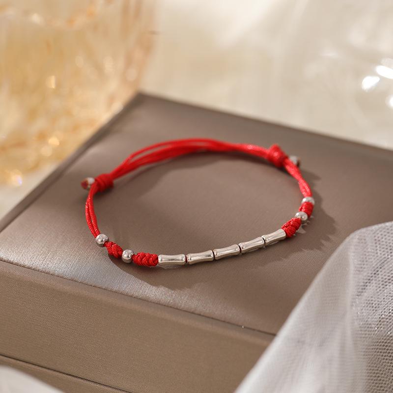 

Браслет из серебра 925 пробы Banyan Tree ручной работы с бамбуковым плетением и знаками зодиака для женщин - Подарок для удачного года красный