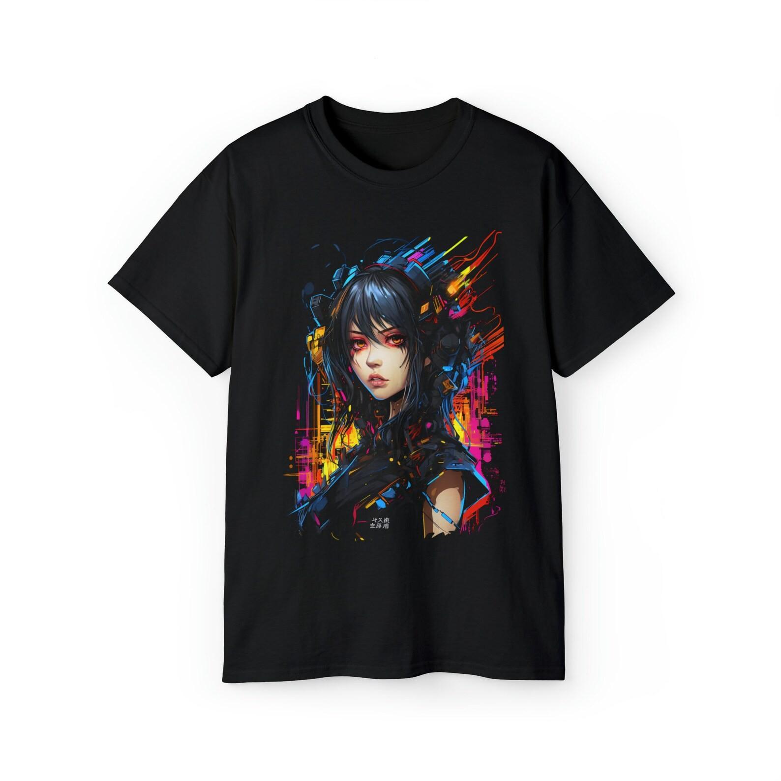 Cyberpunk Anime Girl T Shirt Retro Graphic Tee Gamer Streetwear Shirt S разноцветный