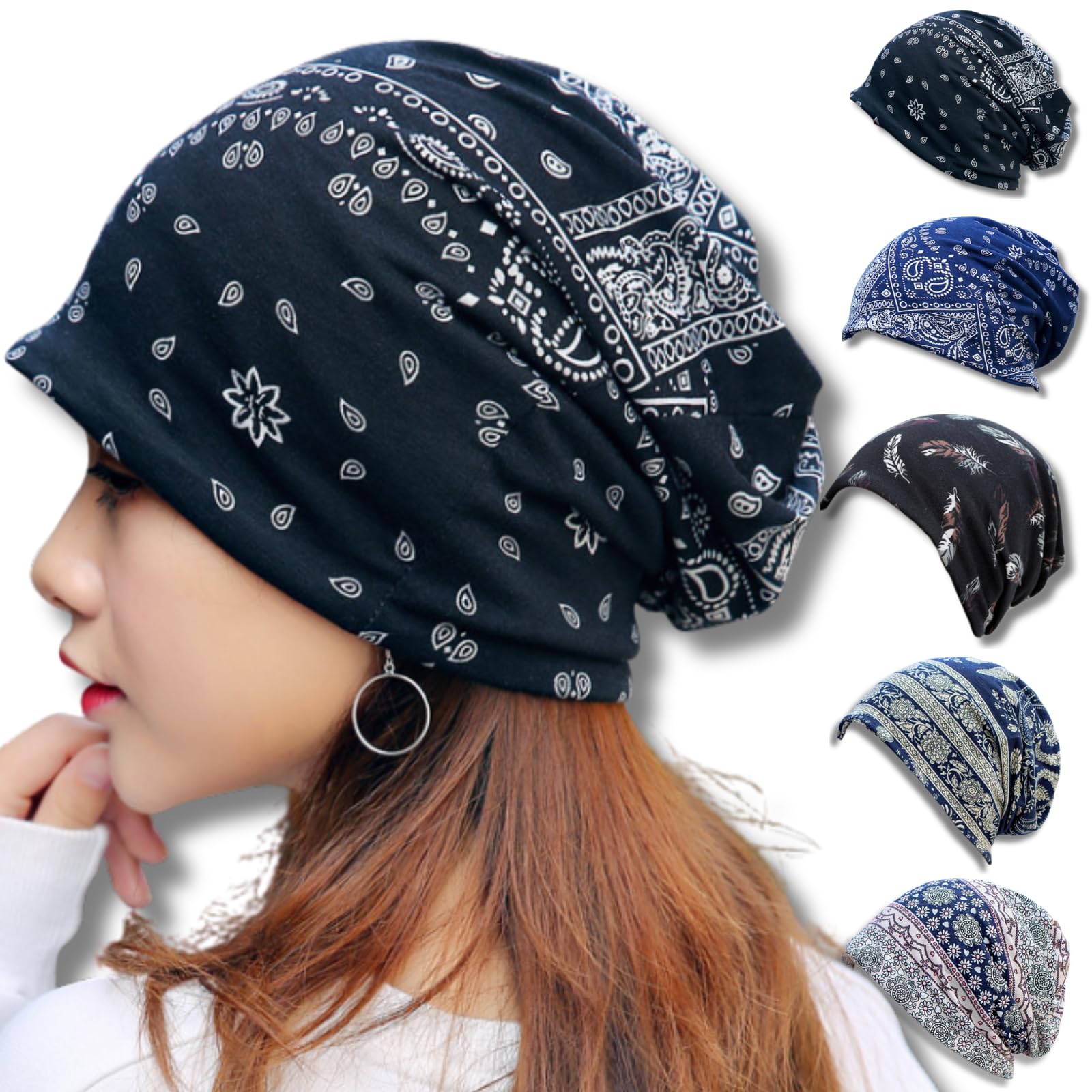 

Airtone Bandana Cap Women s Medical Hat, Stretchy Material for a Snug Fit, Turban, Breathable, Gentle Feel, Multiple Ways to Wear (Paisley Black)