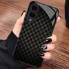 Black Leather Pattern PhoneCase Glass PhoneCase for Samsung Galaxy S26 S25 S24 S23 S22 S21 FE Ultra Plus Scratch Proof Smooth