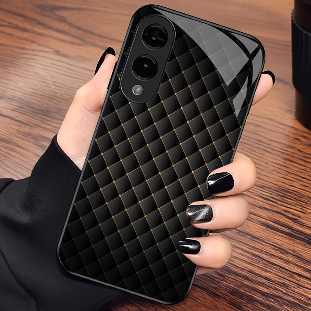 Black Leather Pattern PhoneCase Glass PhoneCase for Samsung Galaxy S26 S25 S24 S23 S22 S21 FE Ultra Plus Scratch Proof Smooth