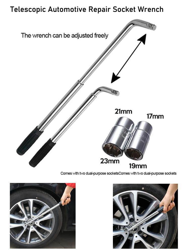 Telescoping Lug Wrench Spanner Lug Wheel Wrench with Sockets Wrench Car Repair Tools 17/19, 21/23mm